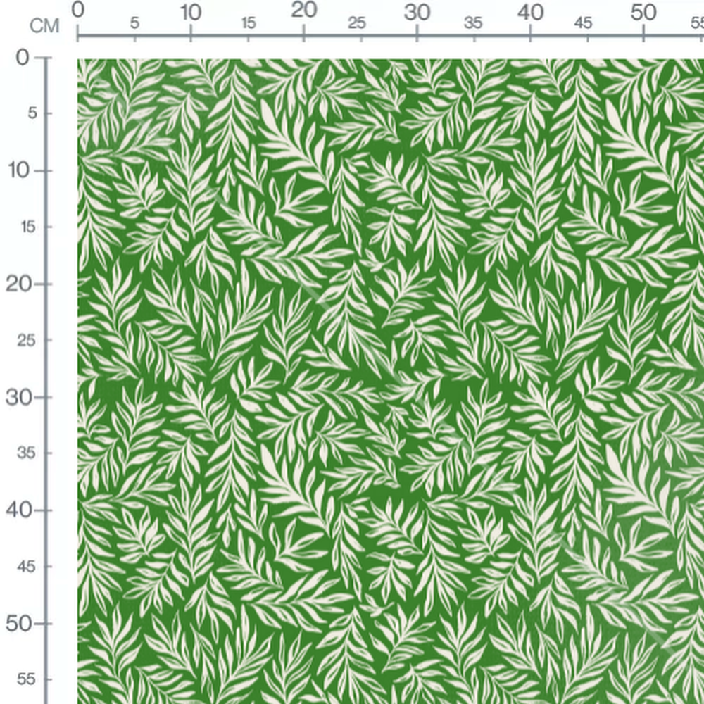 Tissu - Feuilles blanches sur vert
