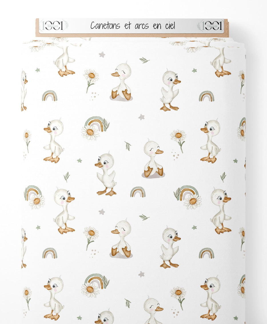 Tissu - Canetons et arcs-en-ciel