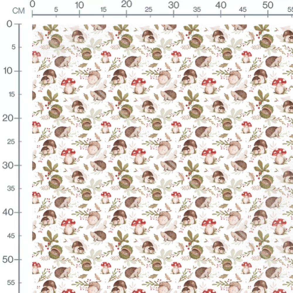 Tissu - Hérissons et champignons blanc