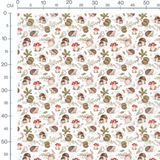 Tissu - Hérissons et champignons blanc