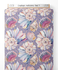 Tissu - Coquillages multicolores sur fond 3