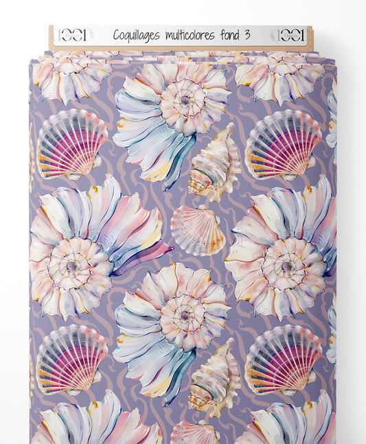 Tissu - Coquillages multicolores sur fond 3