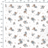 Tissu - Bouquets bleus bruns sur blanc