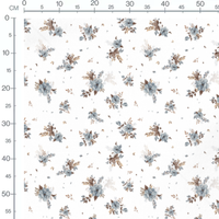 Tissu - Bouquets bleus bruns sur blanc