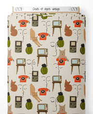 Tissu - Chats et objets vintage