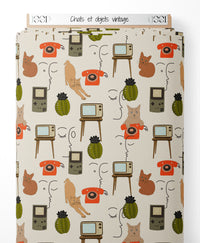 Tissu - Chats et objets vintage