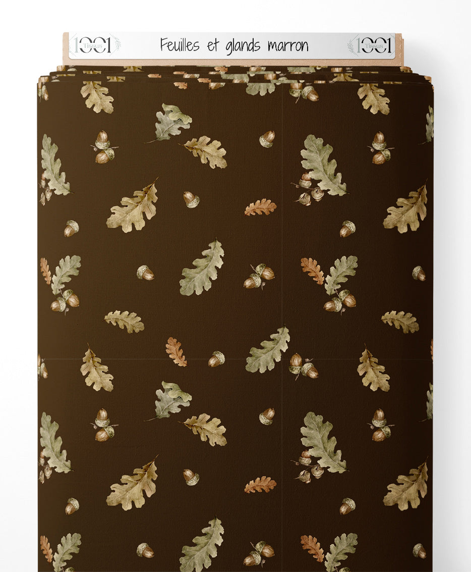 Tissu - Feuilles et glands marron
