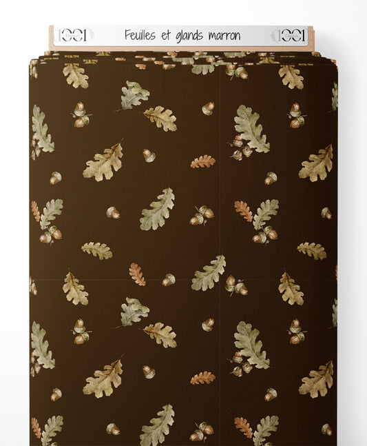 Tissu - Feuilles et glands marron