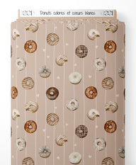 Tissu - Donuts colorés et cœurs blancs