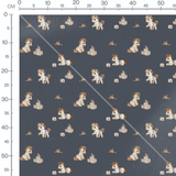 Tissu - Poneys et oiseaux sur fond bleu
