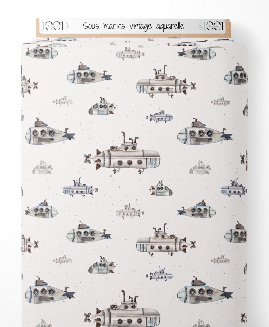Tissu - Sous-marins vintage aquarelle