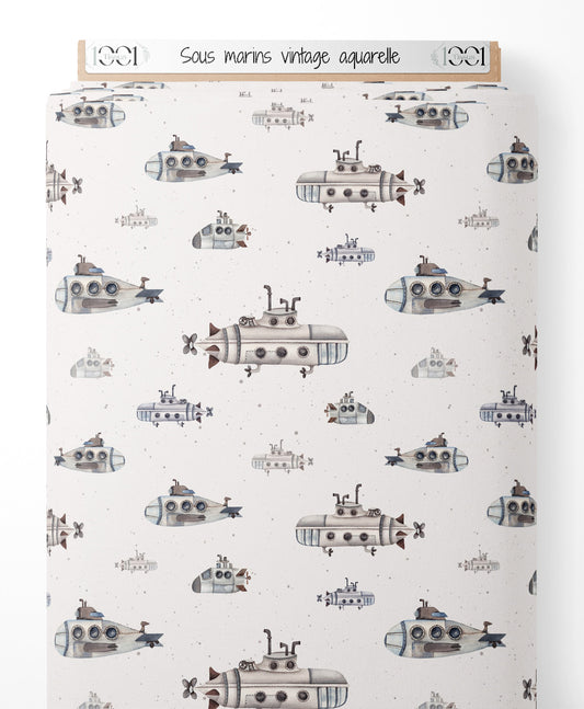 Tissu - Sous-marins vintage aquarelle