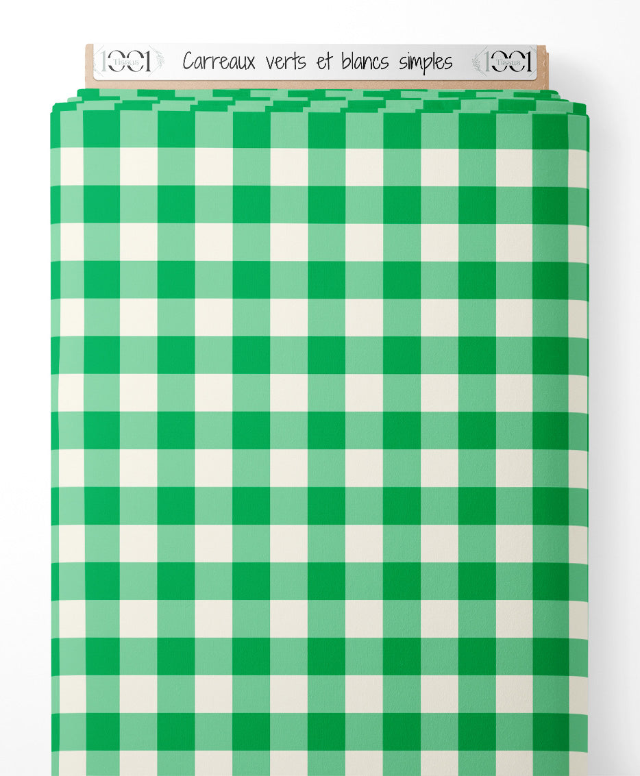 Tissu - Carreaux verts et blancs simples