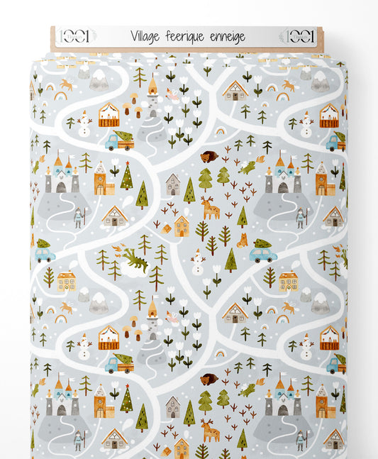 Tissu - Village féerique enneigé