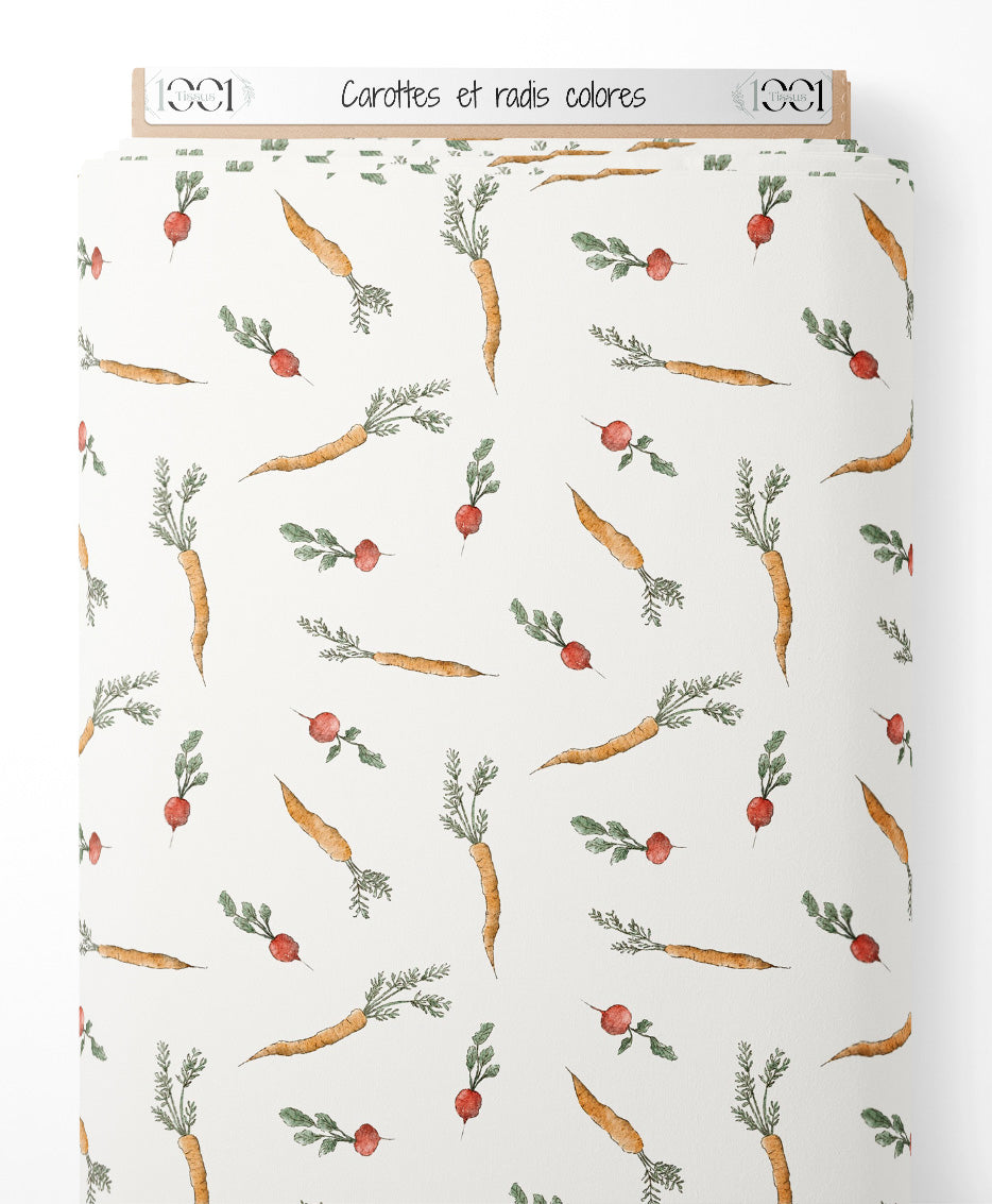 Tissu - Carottes et radis colorés
