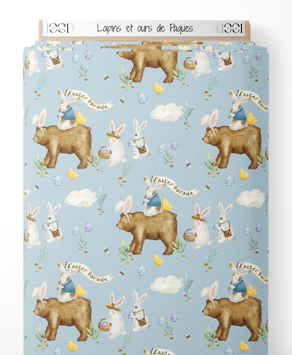Tissu - Lapins et ours de Pâques