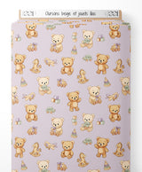 Tissu - Oursons beige et jouets lilas