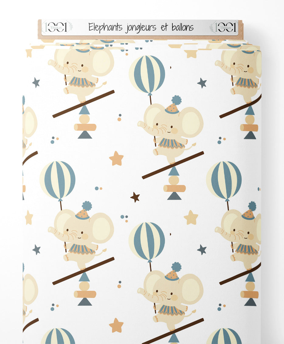 Tissu - Éléphants jongleurs et ballons