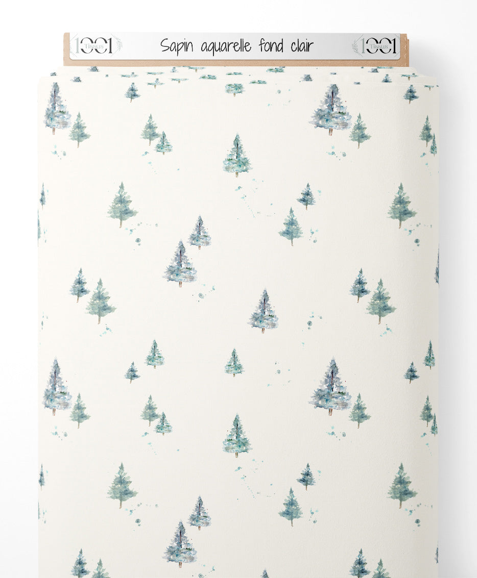 Tissu - Sapin aquarelle fond clair