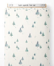 Tissu - Sapin aquarelle fond clair