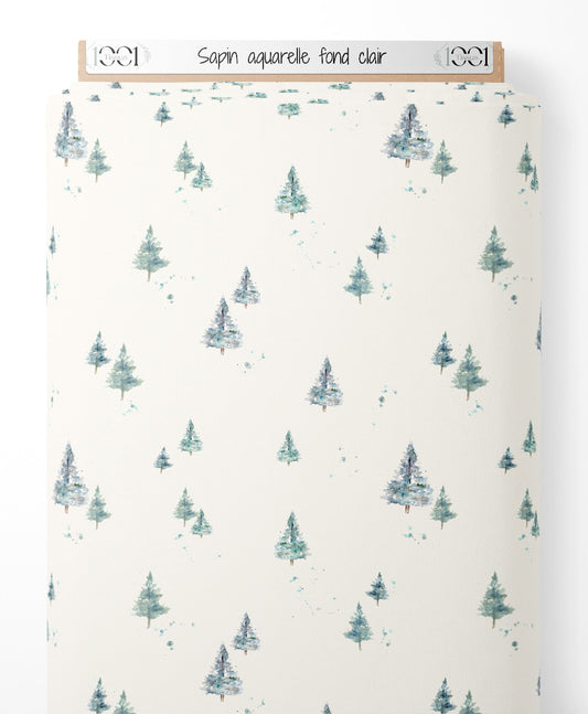 Tissu - Sapin aquarelle fond clair
