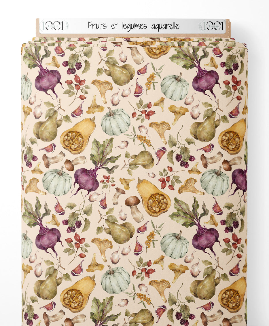 Tissu - Fruits et légumes aquarelle