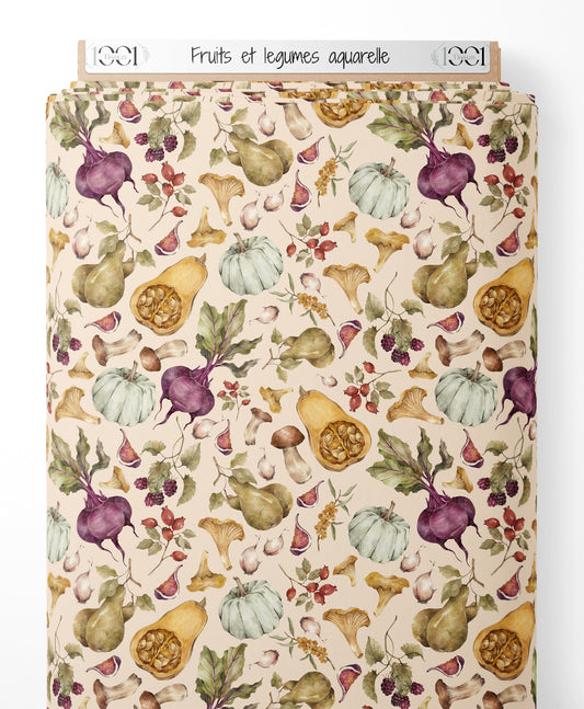 Tissu - Fruits et légumes aquarelle