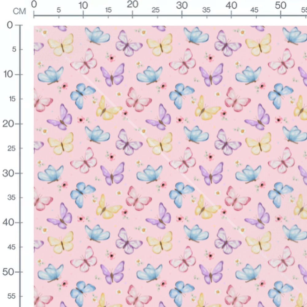 Tissu - Papillons colorés sur rose doux