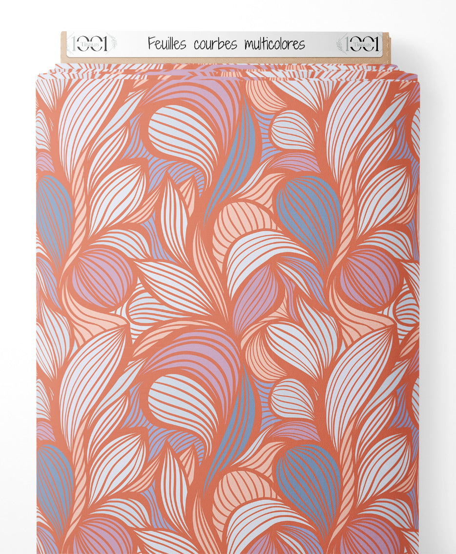 Tissu - Feuilles courbes multicolores