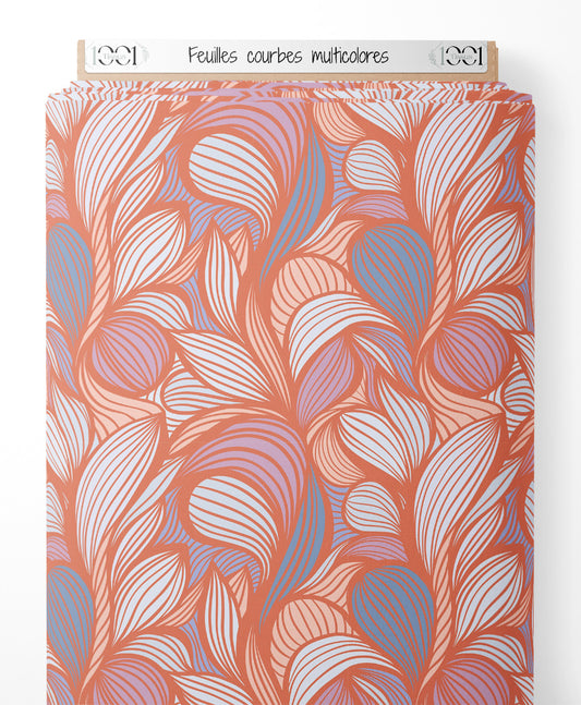 Tissu - Feuilles courbes multicolores