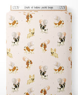 Tissu - Chiots et ballons pastel beige