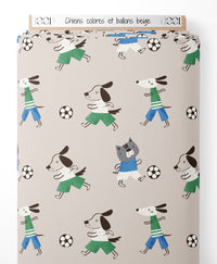 Tissu - Chiens colorés et ballons beige
