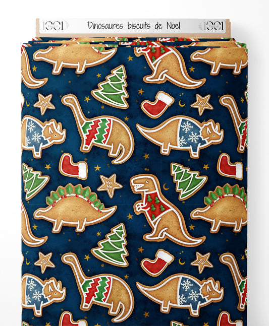 Tissu - Dinosaures biscuits de Noël
