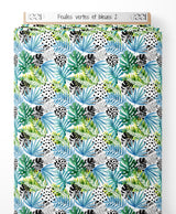 Tissu - Feuilles vertes et bleues 2