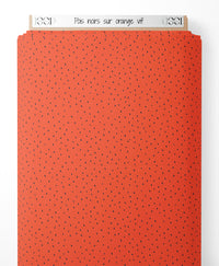 Tissu - Pois noirs sur orange vif
