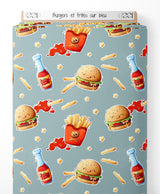 Tissu - Burgers et frites sur bleu
