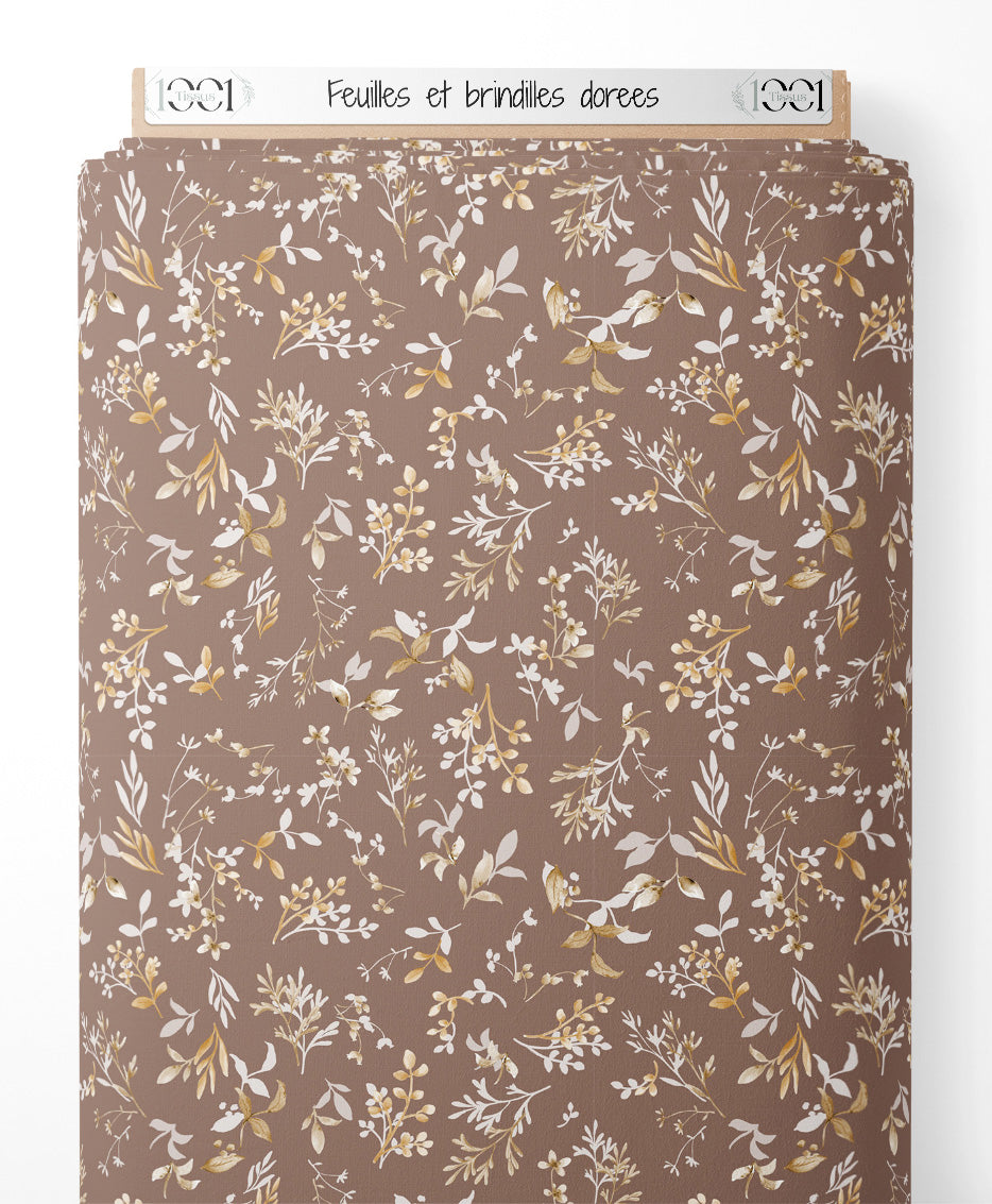Tissu - Feuilles et brindilles dorées