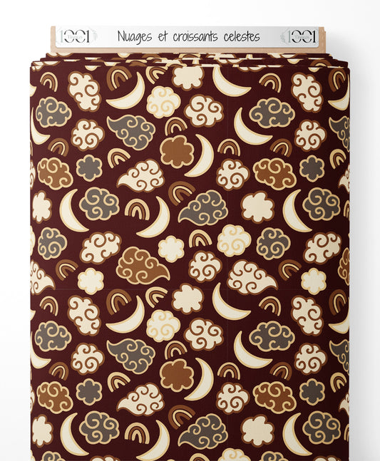 Tissu - Nuages et croissants célestes