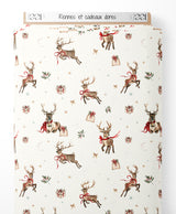 Tissu - Rennes et cadeaux dorés