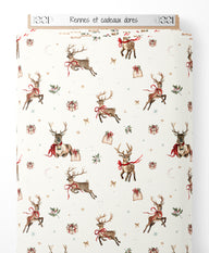 Tissu - Rennes et cadeaux dorés