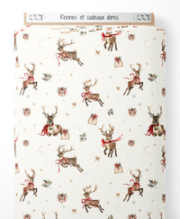 Tissu - Rennes et cadeaux dorés