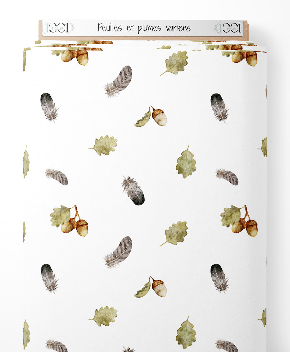 Tissu - Feuilles et plumes variées