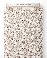 Tissu - Fleurs marron sur fond blanc