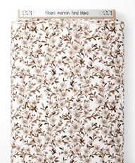 Tissu - Fleurs marron sur fond blanc