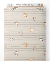 Tissu - Animaux mignons sur fond rayé
