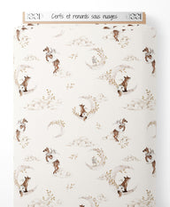 Tissu - Cerfs et renards sous nuages