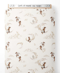Tissu - Cerfs et renards sous nuages