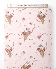 Tissu - Lapins dans cornets roses