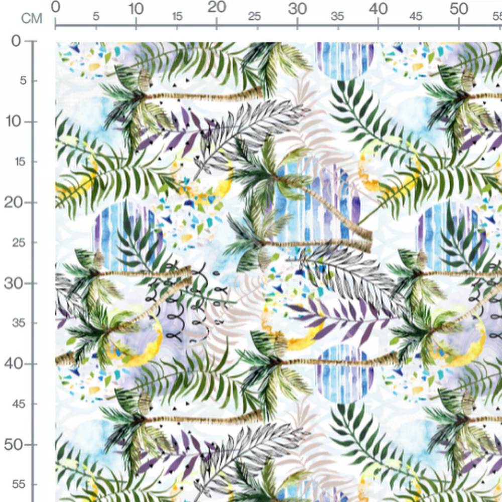 Tissu - Palmier violet et géométrie