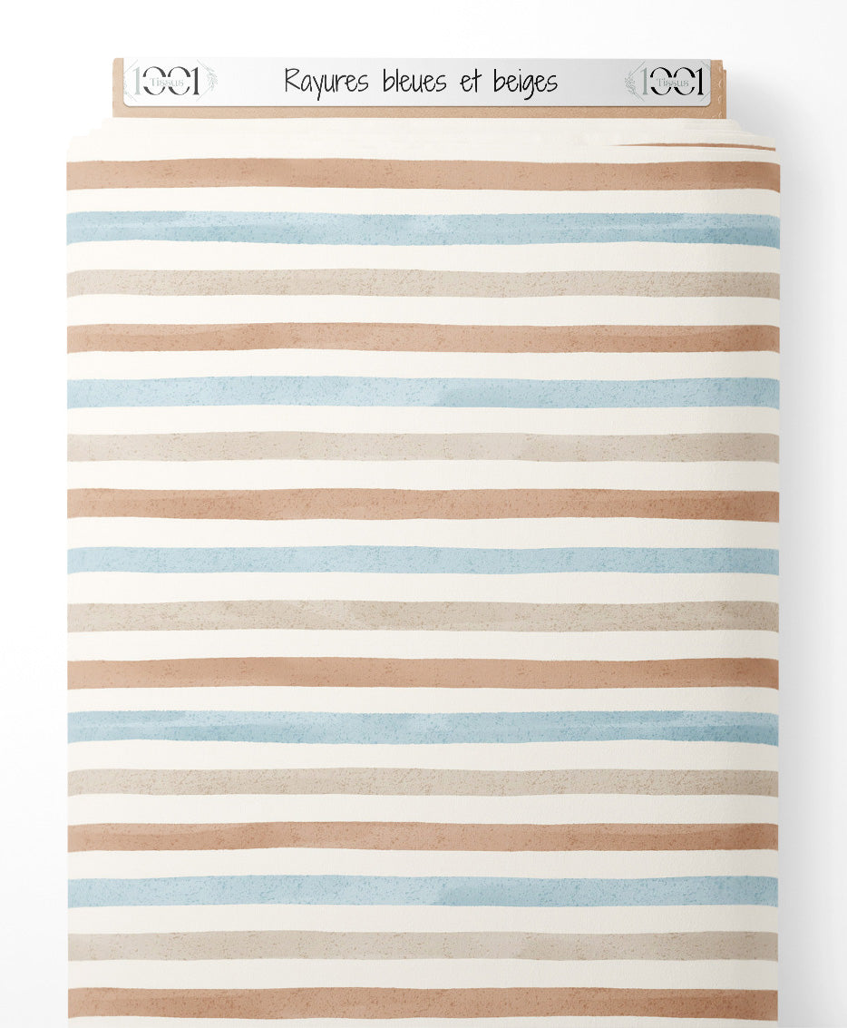 Tissu - Rayures bleues et beiges